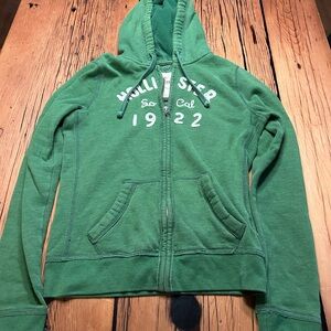 Juniors Hollister Green Zip Up Hoodie Sweatshirt Medium